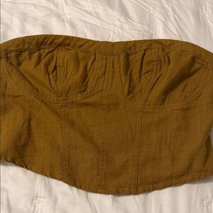 Free People Strapless Bustier Top in Mustard Brown
